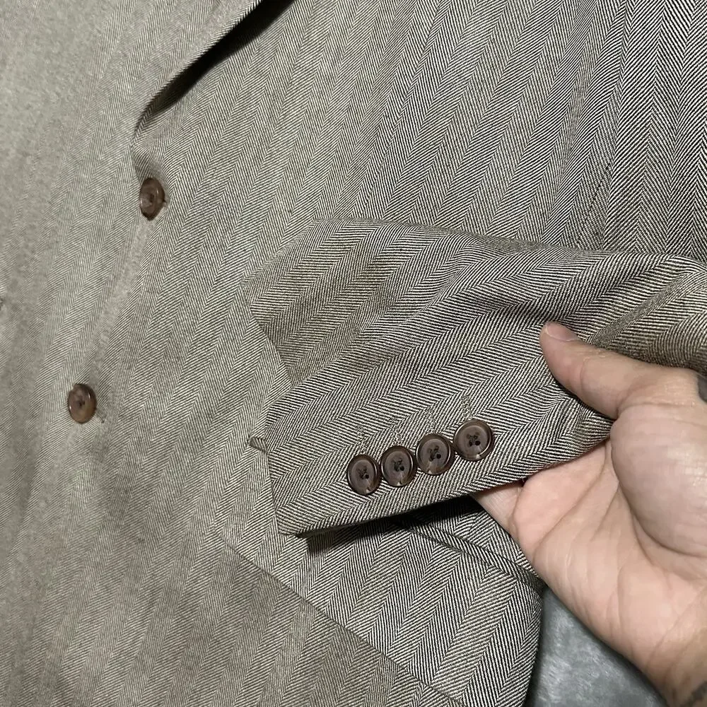 Ralph Ralph Lauren Blazer Sport Coat Mens‎ Size 39L Beige 100% Silk Herringbone